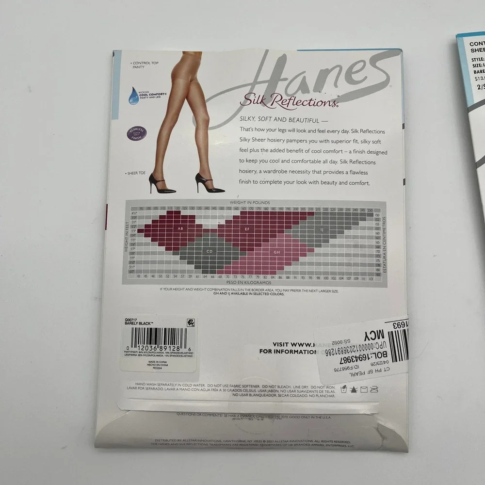 Hanes Pantyhose Womens IJ Black/Tan Silk Reflections Silky Sheer Control Top 2pk